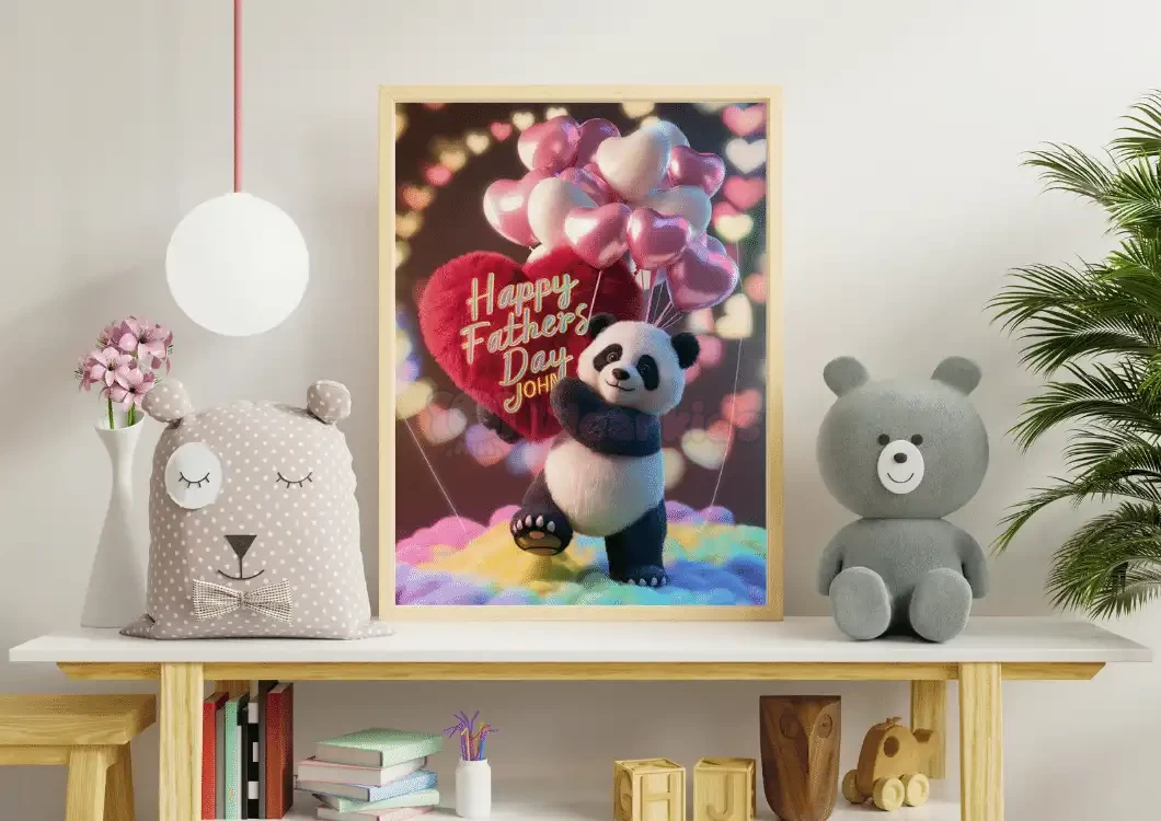 Personalized Special Day Gift Adorable Plush Panda with Heart and Balloons Holding Happy Father's Day Name Sign