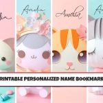 Printable Personalised Name Bookmarks set of 4 Customizable Bookmarks for Kids Printable Bookmark Designs Bookmark Animal Cute Cat Themed Bookmark