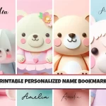 Printable Personalised Name Bookmarks set of 4 Customizable Bookmarks for Kids Printable Bookmark Designs Bookmark Bundle Printable Cute Bear Bookmark