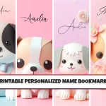 Printable Personalised Name Bookmarks set of 4 Customizable Bookmarks for Kids Printable Bookmark Designs Bookmark Cute Dog Animal Themed Bookmark