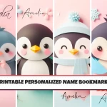 Unique Printable Name Bookmarks for Kids Set of 4 Customizable Cute Animal Penguin Design for Children Add a Personal Touch to Reading