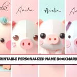 Personalized Kids Bookmarks Printable Set of 4 Custom Name and Cute Animal Pig Design Bookmarks Enhance Your Child’s Reading Experience