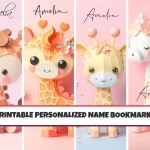 Unique Printable Name Bookmarks for Kids Set of 4 Customizable Cute Animal Giraffe Designs for Children Enhance Your Child’s Reading Experience