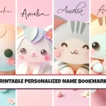 Printable Personalised Name Bookmarks set of 4 Customizable Bookmarks for Kids Printable Bookmark Designs Bookmark Animal Cute Cat Themed Bookmark