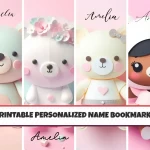 Printable Personalised Name Bookmarks set of 4 Customizable Bookmarks for Kids Printable Bookmark Designs Bookmark Bundle Printable Cute Bear Bookmark