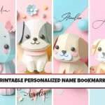 Printable Personalised Name Bookmarks set of 4 Customizable Bookmarks for Kids Printable Bookmark Designs Bookmark Cute Dog Animal Themed Bookmark