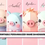 Personalized Kids Bookmarks Printable Set of 4 Custom Name and Cute Animal Pig Design Bookmarks Enhance Your Child’s Reading Experience