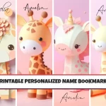 Unique Printable Name Bookmarks for Kids Set of 4 Customizable Cute Animal Giraffe Designs for Children Enhance Your Child’s Reading Experience