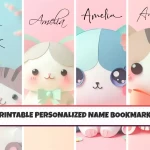 Printable Personalised Name Bookmarks set of 4 Customizable Bookmarks for Kids Printable Bookmark Designs Bookmark Animal Cute Cat Themed Bookmark