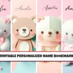 Printable Personalised Name Bookmarks set of 4 Customizable Bookmarks for Kids Printable Bookmark Designs Bookmark Bundle Printable Cute Bear Bookmark