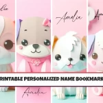 Printable Personalised Name Bookmarks set of 4 Customizable Bookmarks for Kids Printable Bookmark Designs Bookmark Cute Dog Animal Themed Bookmark