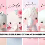 Custom Name Bookmarks for Kids Set of 4 Printable Animal Designs Personalized and Fun for Children’s Reading Adventures Cute Elephant Theme