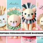 Personalized Printable Bookmarks for Kids Unique Customizable Set of 4 Cute Animal Lion Themed Designs Perfect for Young Readers