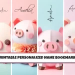 Personalized Kids Bookmarks Printable Set of 4 Custom Name and Cute Animal Pig Design Bookmarks Enhance Your Child’s Reading Experience