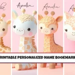 Unique Printable Name Bookmarks for Kids Set of 4 Customizable Cute Animal Giraffe Designs for Children Enhance Your Child’s Reading Experience