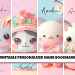 Printable Personalised Name Bookmarks set of 4 Customizable Bookmarks for Kids Printable Bookmark Designs Bookmark Animal Cute Cat Themed Bookmark