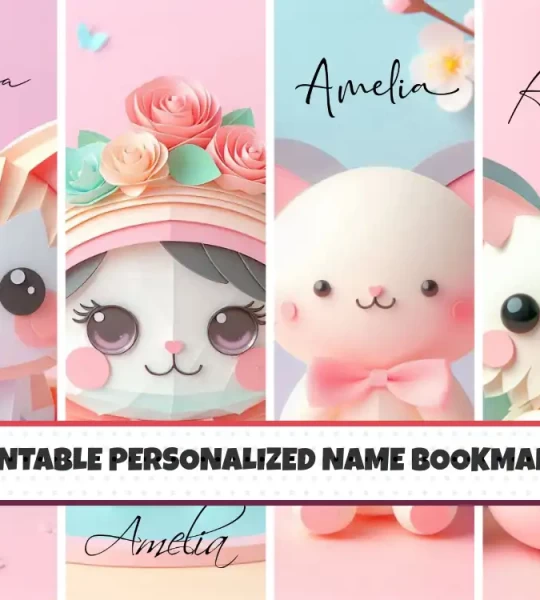 Printable Personalised Name Bookmarks set of 4 Customizable Bookmarks for Kids Printable Bookmark Designs Bookmark Animal Cute Cat Themed Bookmark