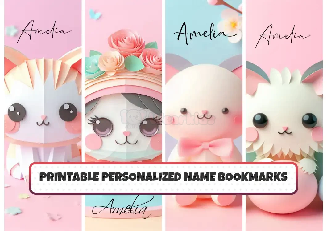 Printable Personalised Name Bookmarks set of 4 Customizable Bookmarks for Kids Printable Bookmark Designs Bookmark Animal Cute Cat Themed Bookmark