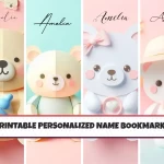 Printable Personalised Name Bookmarks set of 4 Customizable Bookmarks for Kids Printable Bookmark Designs Bookmark Bundle Printable Cute Bear Bookmark