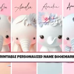 Custom Name Bookmarks for Kids Set of 4 Printable Animal Designs Personalized and Fun for Children’s Reading Adventures Cute Elephant Theme