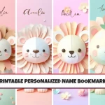 Personalized Printable Bookmarks for Kids Unique Customizable Set of 4 Cute Animal Lion Themed Designs Perfect for Young Readers