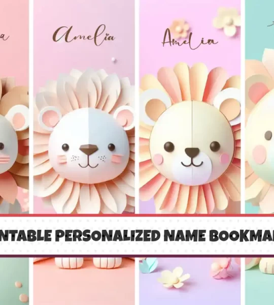 Personalized Printable Bookmarks for Kids Unique Customizable Set of 4 Cute Animal Lion Themed Designs Perfect for Young Readers