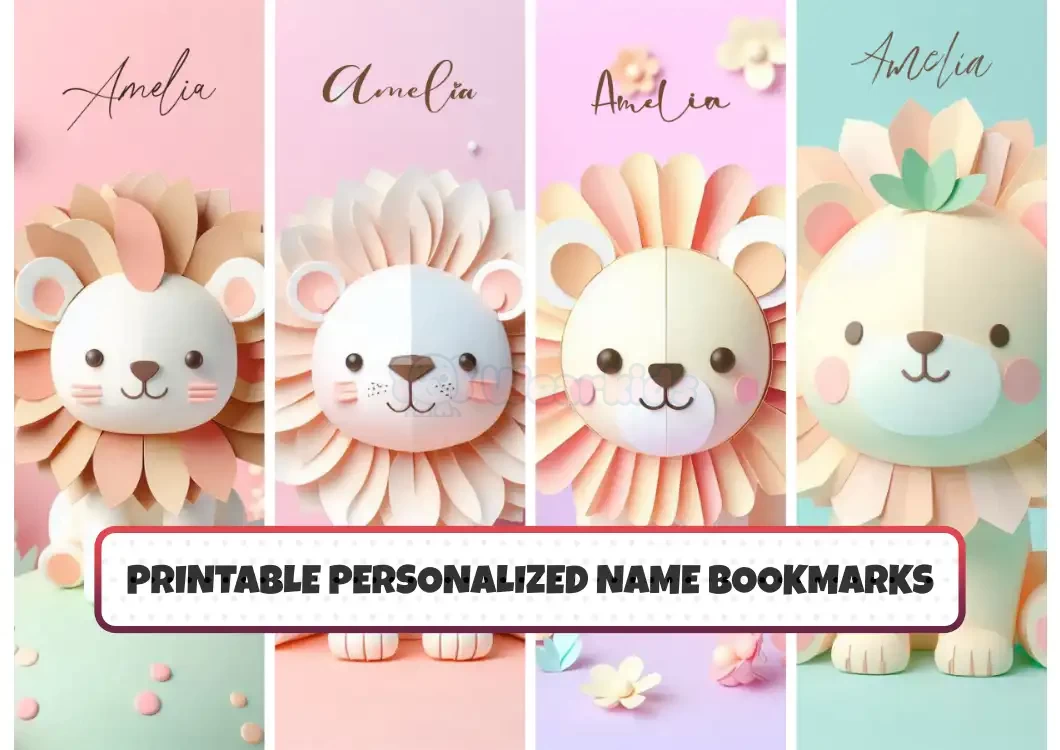 Personalized Printable Bookmarks for Kids Unique Customizable Set of 4 Cute Animal Lion Themed Designs Perfect for Young Readers