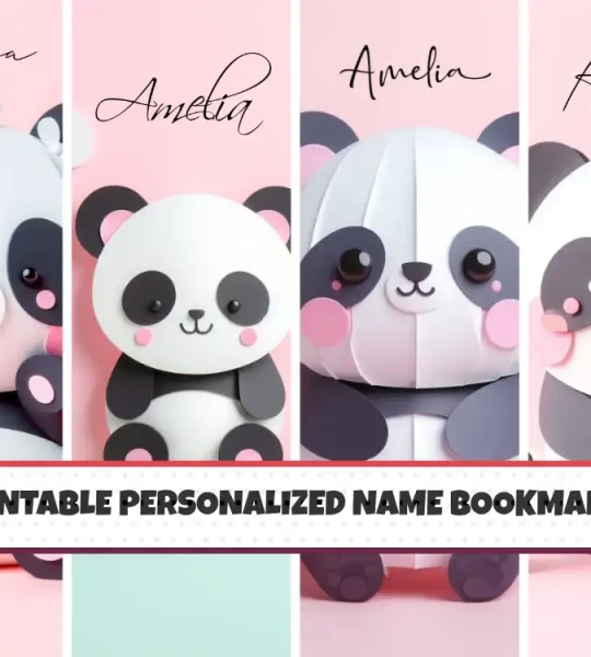 Cute Animal Panda Theme Customizable Name Bookmarks for Kids Printable and Fun Bookmark Bundle Ideal for Kids Books