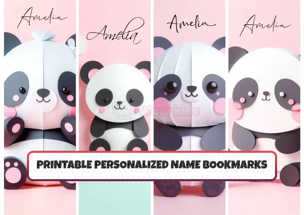 Cute Animal Panda Theme Customizable Name Bookmarks for Kids Printable and Fun Bookmark Bundle Ideal for Kids Books