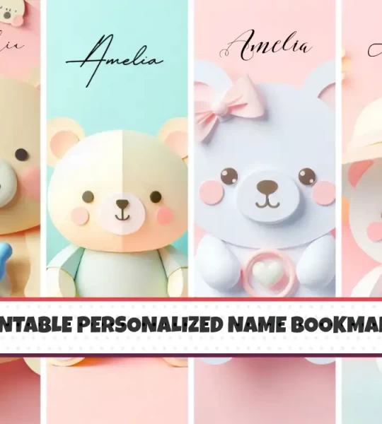 Printable Personalised Name Bookmarks set of 4 Customizable Bookmarks for Kids Printable Bookmark Designs Bookmark Bundle Printable Cute Bear Bookmark