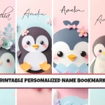 Unique Printable Name Bookmarks for Kids Set of 4 Customizable Cute Animal Penguin Design for Children Add a Personal Touch to Reading