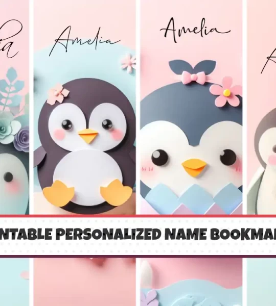 Unique Printable Name Bookmarks for Kids Set of 4 Customizable Cute Animal Penguin Design for Children Add a Personal Touch to Reading