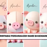 Personalized Kids Bookmarks Printable Set of 4 Custom Name and Cute Animal Pig Design Bookmarks Enhance Your Child’s Reading Experience