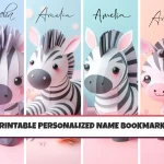 Custom Name Bookmarks for Kids Set of 4 Printable Cute Animal Zebra Designs Personalized and Fun for Children’s Reading Adventures