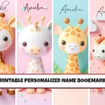 Unique Printable Name Bookmarks for Kids Set of 4 Customizable Cute Animal Giraffe Designs for Children Enhance Your Child’s Reading Experience