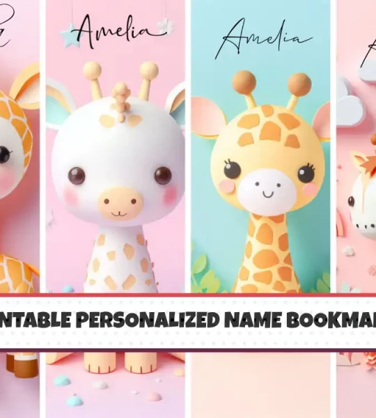 Unique Printable Name Bookmarks for Kids Set of 4 Customizable Cute Animal Giraffe Designs for Children Enhance Your Child’s Reading Experience