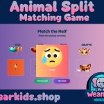 Animal Split Game Matching e-Puzzle, Busy Book Page, Match the Half, Shadow Matching Game, Preschool and Kindergarten Activity, Worksheet