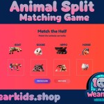 Animal Split Game Matching e-Puzzle, Busy Book Page, Match the Half, Shadow Matching Game, Preschool and Kindergarten Activity, Worksheet