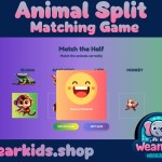 Animal Split Game Matching e-Puzzle, Busy Book Page, Match the Half, Shadow Matching Game, Preschool and Kindergarten Activity, Worksheet