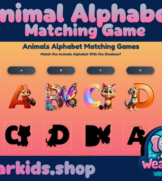 Animals Alphabet Matching Game, Busy Book Page, Homeschool, Toddler, Preschool and Kindergarten Activity, Worksheet