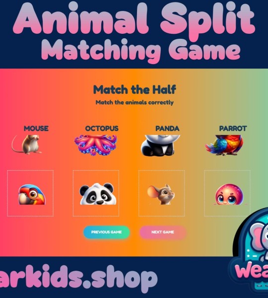 Animal Split Game Matching e-Puzzle, Busy Book Page, Match the Half, Shadow Matching Game, Preschool and Kindergarten Activity, Worksheet